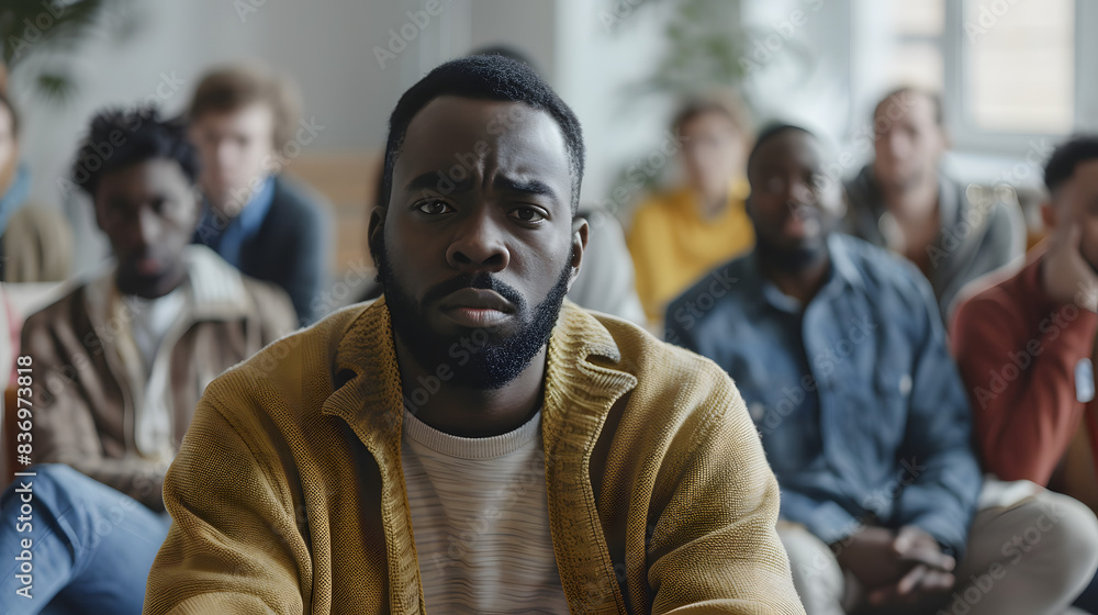 A thoughtful man sits attentively in a support group session, surrounded by diverse participants. The setting conveys a sense of community and shared understanding. A thoughtful man sits attentively in a support group session, surrounded by diverse participants. The setting conveys a sense of community and shared understanding.