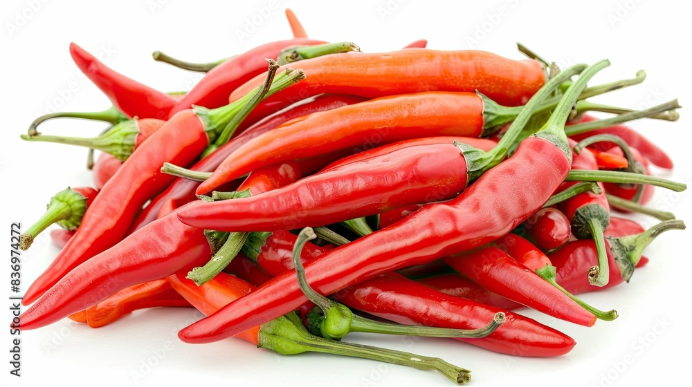 A bunch of chili peppers, red and hot peppers. Isolated on a white background A bunch of chili peppers, red and hot peppers. Isolated on a white background