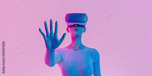 Person in VR Headset Experiencing Virtual Reality photo