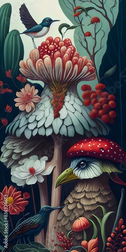 wallpaper, flores botánicas, arte fino, lujo, glamur, premium, profesional, diseño de interiores, interiorismo, diseño, diseño gráfico, buqué, flor, flor gigante, arte botánico, ilustración, aves photo