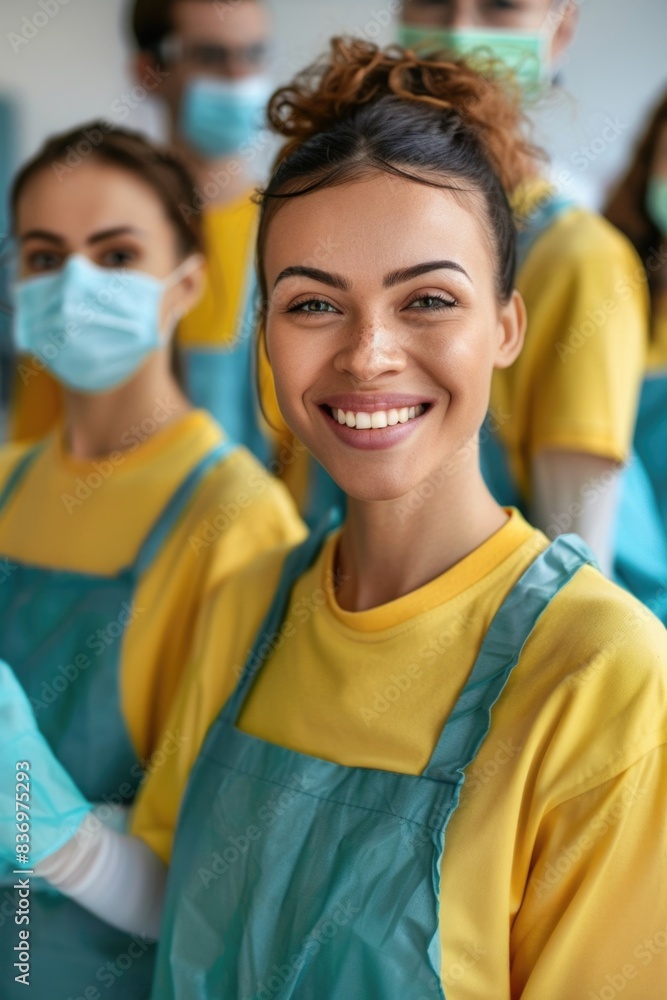 A group of individuals wearing masks and gloves, conveying caution and protection A group of individuals wearing masks and gloves, conveying caution and protection