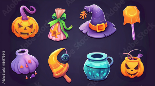 Asset of Halloween for mobile game, ui game, slot game isolation on dark background, Illustration.