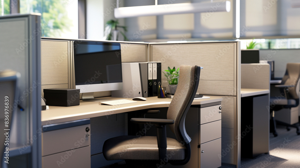 Modern Office Cubicle with Computer and Office Supplies Modern Office Cubicle with Computer and Office Supplies