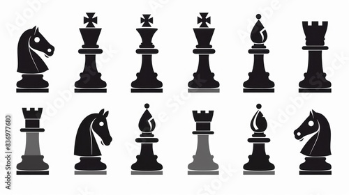 A collection of chess pieces in black and white, perfect for use in educational materials or advertising campaigns © Ева Поликарпова