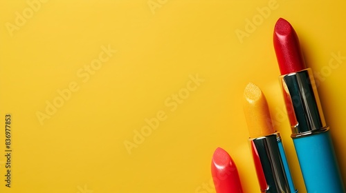 Vibrant Cosmetic Essentials Adorning Sunshine Yellow Minimal Background photo