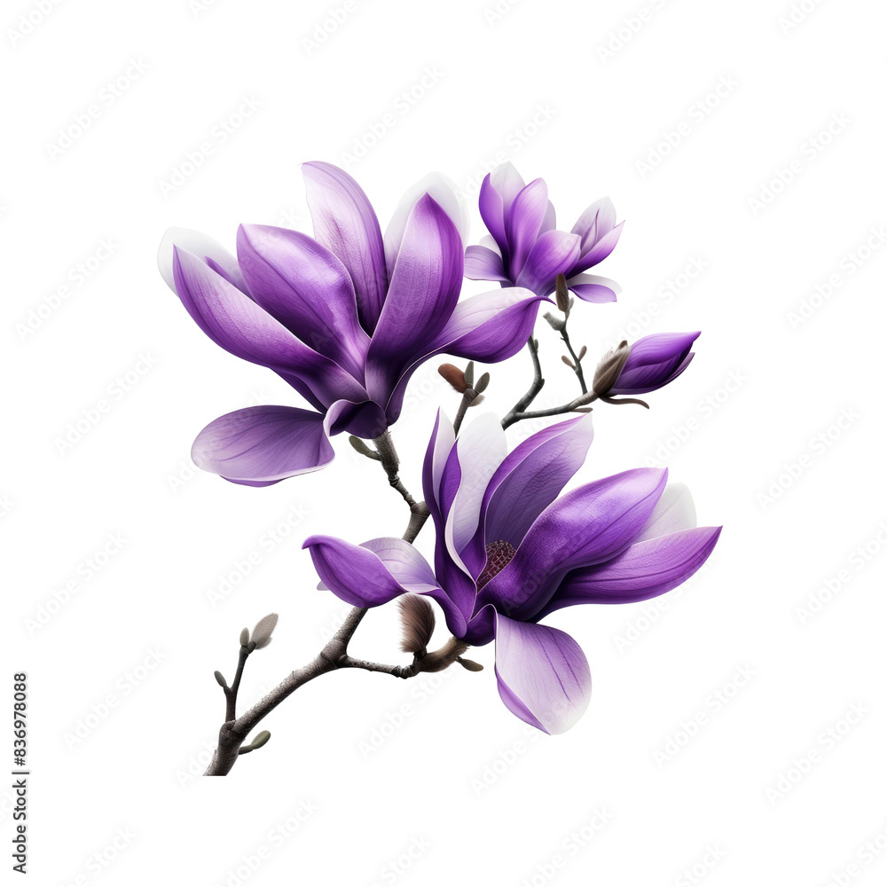 Fototapeta premium Purple Magnolia Flowers Bloom In Solitude, Their Regal Presence A Vision Of Beauty Against The Blank Canvas