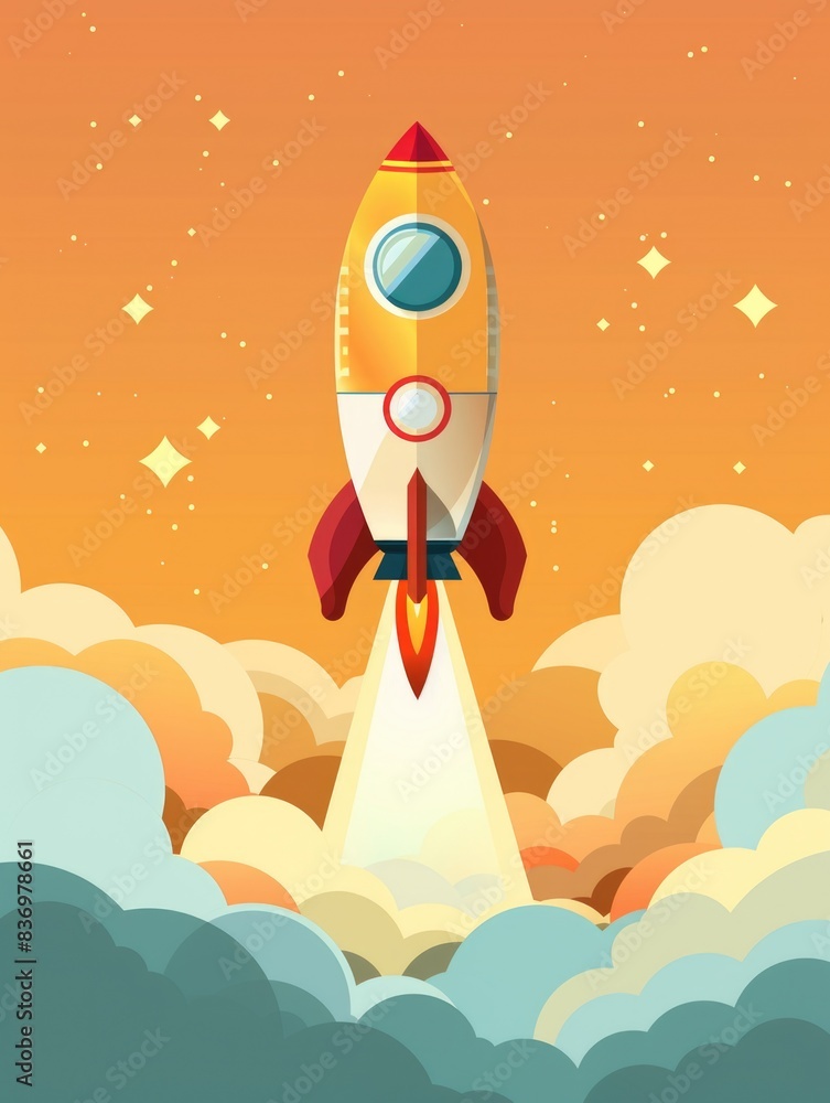 Rocket flying through cloudy sky Rocket flying through cloudy sky