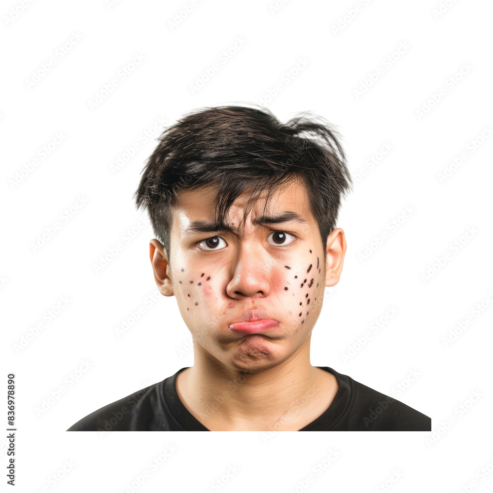 Stress Etches The Face Of A Young Asian Man, A Silent Struggle Against The Blank Canvas Stress Etches The Face Of A Young Asian Man, A Silent Struggle Against The Blank Canvas
