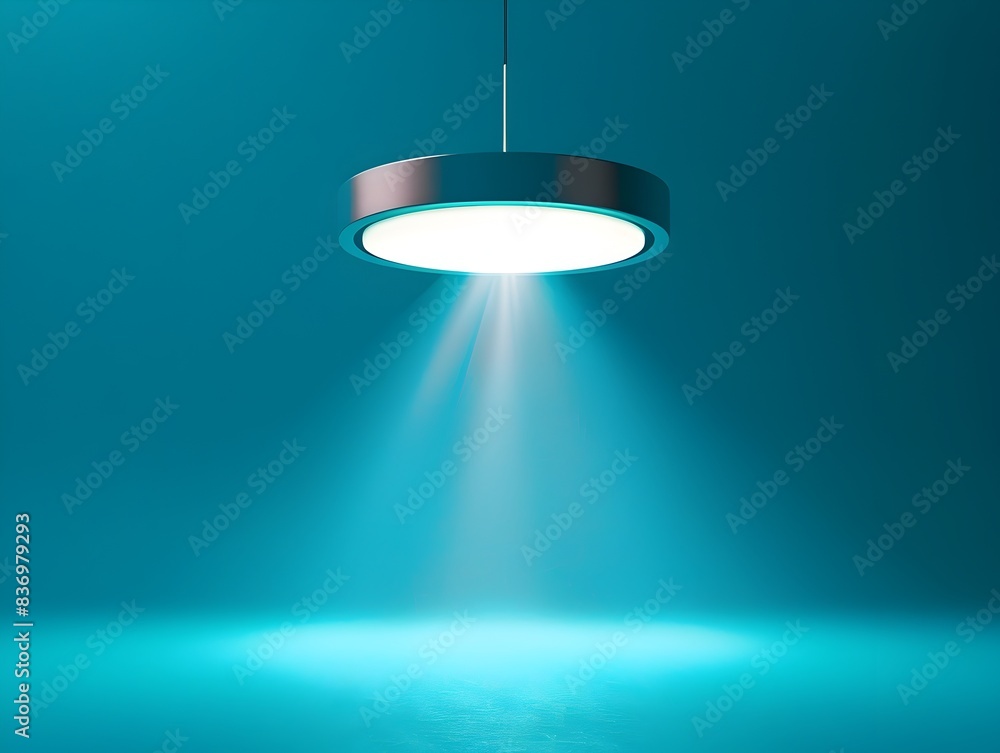 Downward Projecting Modern LED Lamp Against Vibrant Azure Blue Background Downward Projecting Modern LED Lamp Against Vibrant Azure Blue Background