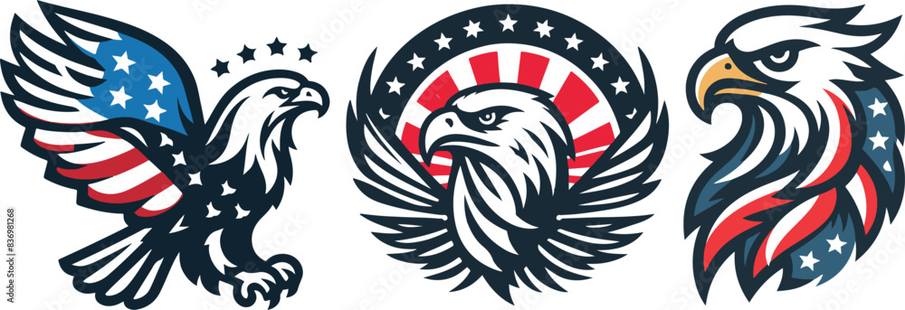 American Eagle with USA flags. eagle Face vector logo, Icon, and Symbol, isolated on white vector illustration. American Eagle with USA flags. eagle Face vector logo, Icon, and Symbol, isolated on white vector illustration.