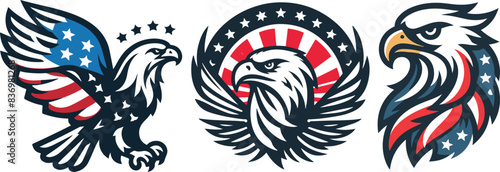 American Eagle with USA flags. eagle Face vector logo, Icon, and Symbol, isolated on white vector illustration.