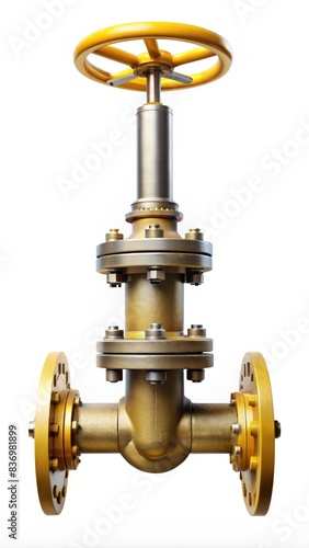 Closeup of a Yellow-Painted Oil Pipe Valve With Flange and Hand Wheel. Generative AI © Роман Заворотный