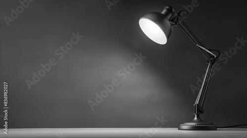 Illuminated Industrial Steel Desk Lamp on Charcoal Background © LookChin AI