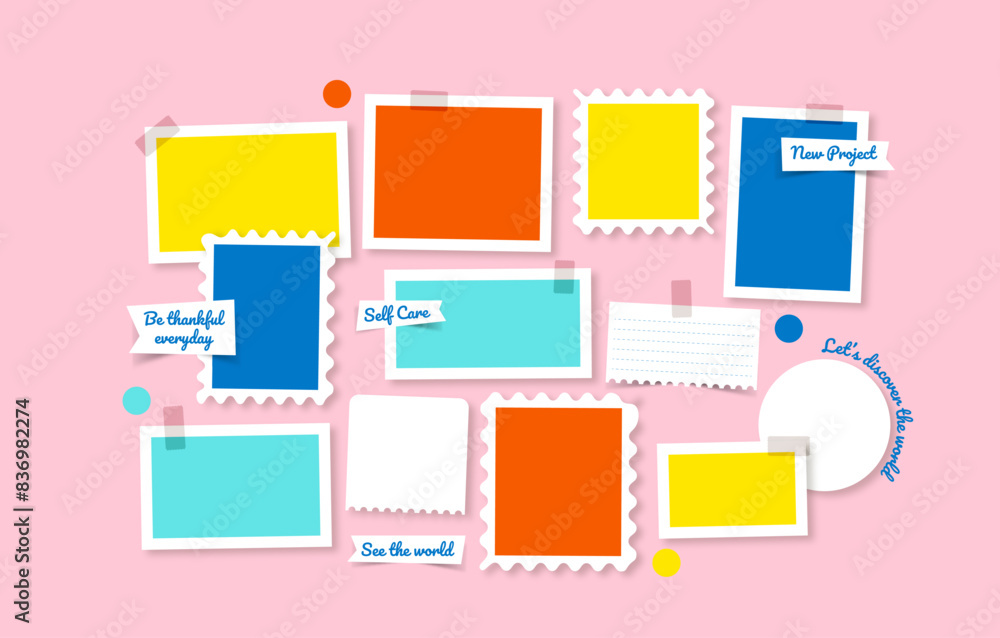 Vector photo collage template moodboard pictures grids vector illustration Vector photo collage template moodboard pictures grids vector illustration