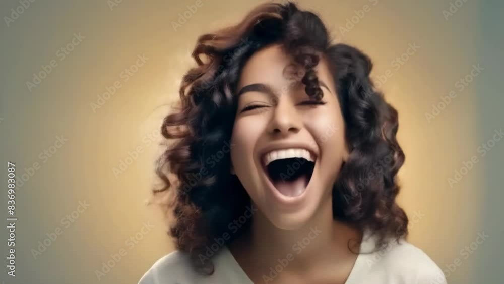 young woman portrait expressing a wide smile and joy emotion, isolated - 4k stock video footage animation AI young woman portrait expressing a wide smile and joy emotion, isolated - 4k stock video footage animation AI