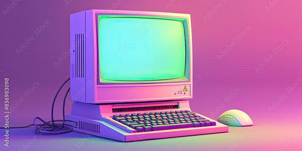 Fototapeta premium a image of a computer with a keyboard and mouse on a purple background