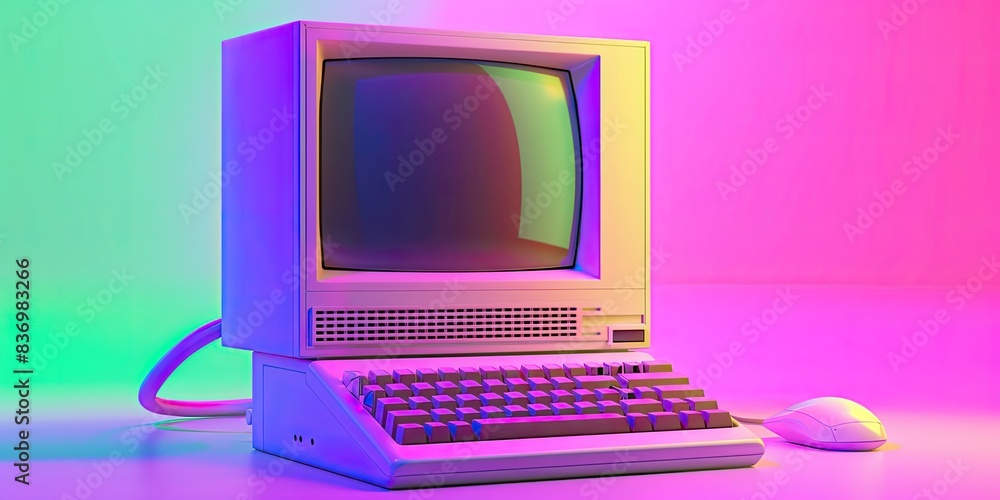 Retro Computer with Neon Lights Retro Computer with Neon Lights