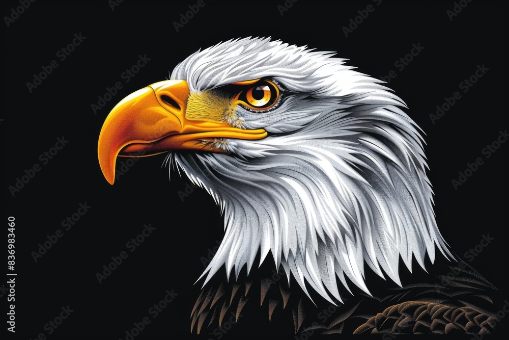 A close-up view of an eagle's head on a black background A close-up view of an eagle's head on a black background