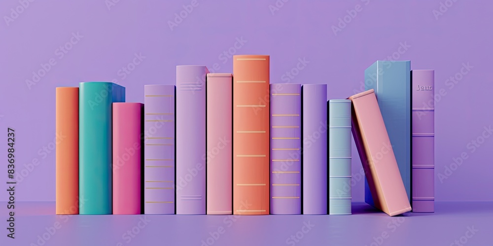 Fototapeta premium a image of a row of books on a table with a purple background