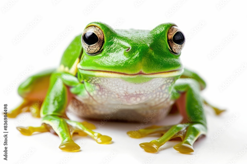 Obraz premium Green tree-frog on white background - close-up