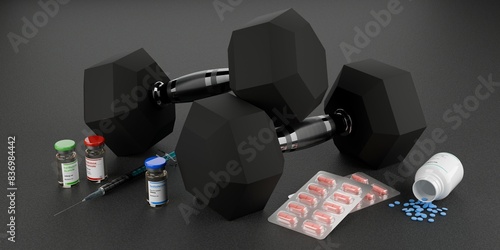 Εκτύπωση καμβά Testosterone, trenbolone and nandrolone steroid vials with syringe, pills and ta