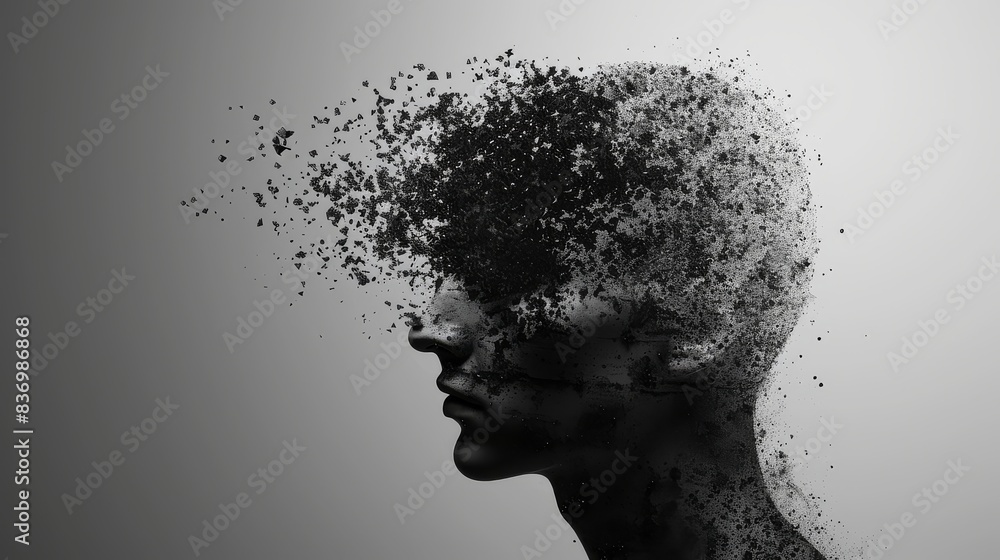 A man's head in black and white. bifurcation A man's head in black and white. bifurcation