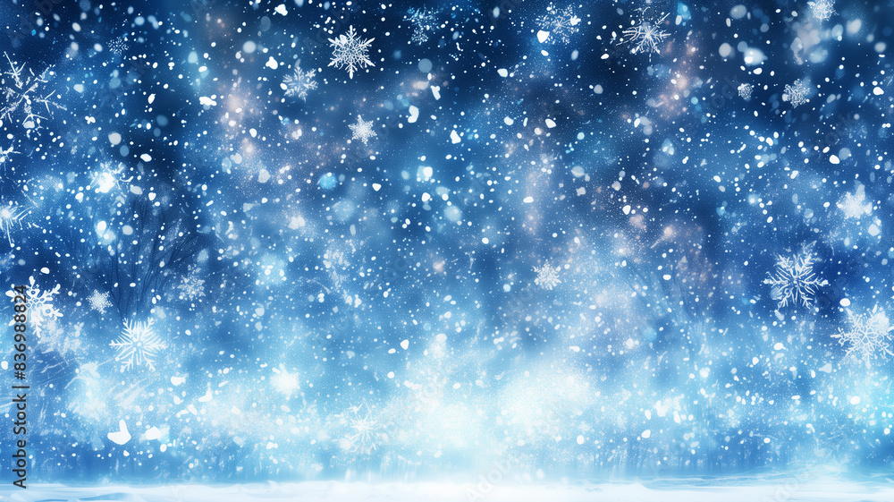A snow-covered landscape with a blue sky in the background. The snow is falling and the sky is bright and clear A snow-covered landscape with a blue sky in the background. The snow is falling and the sky is bright and clear
