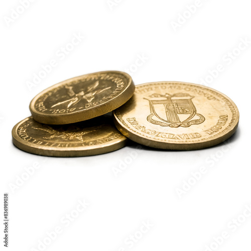 A vintage gold coins isolated on white background. Transparent background.