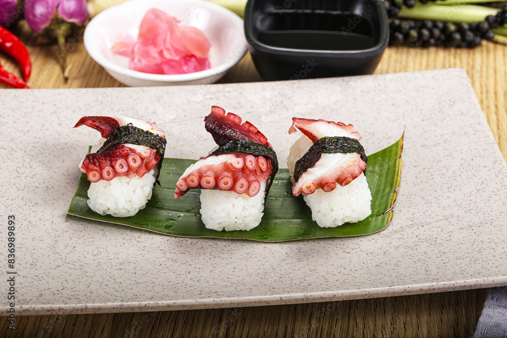 Japanese cuisine - sushi with octopus Japanese cuisine - sushi with octopus