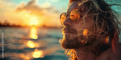 Wallpaper Mural A man with long hair and glasses is looking out at the ocean Torontodigital.ca