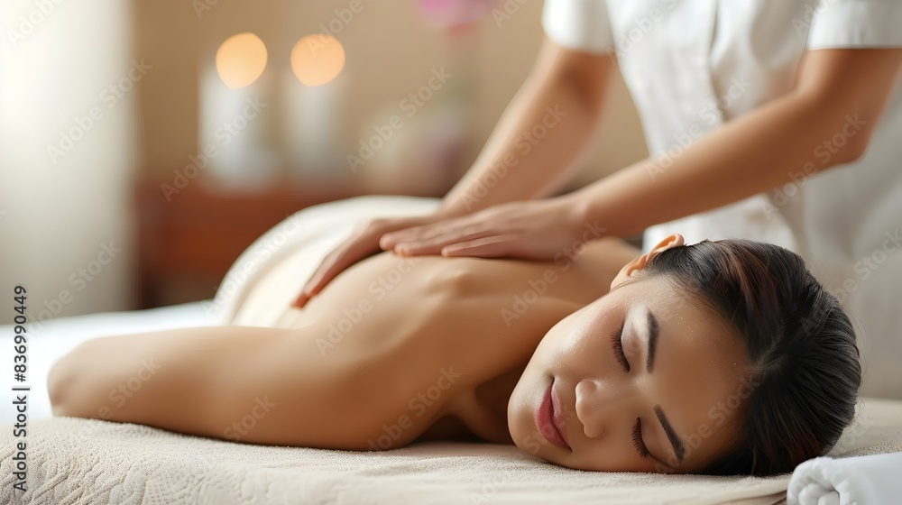 Obraz premium Relaxing Massage Therapy for an Asian Woman in a Professional Setting