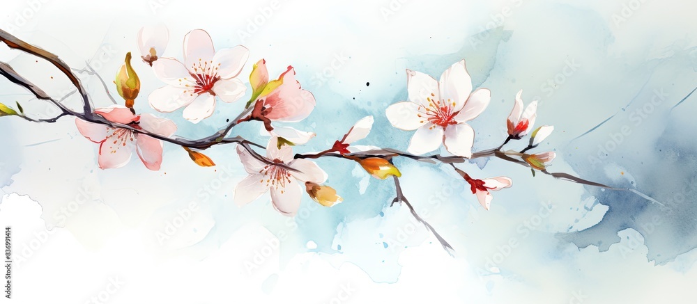 Fototapeta premium Flower in watercolors. Creative banner. Copyspace image