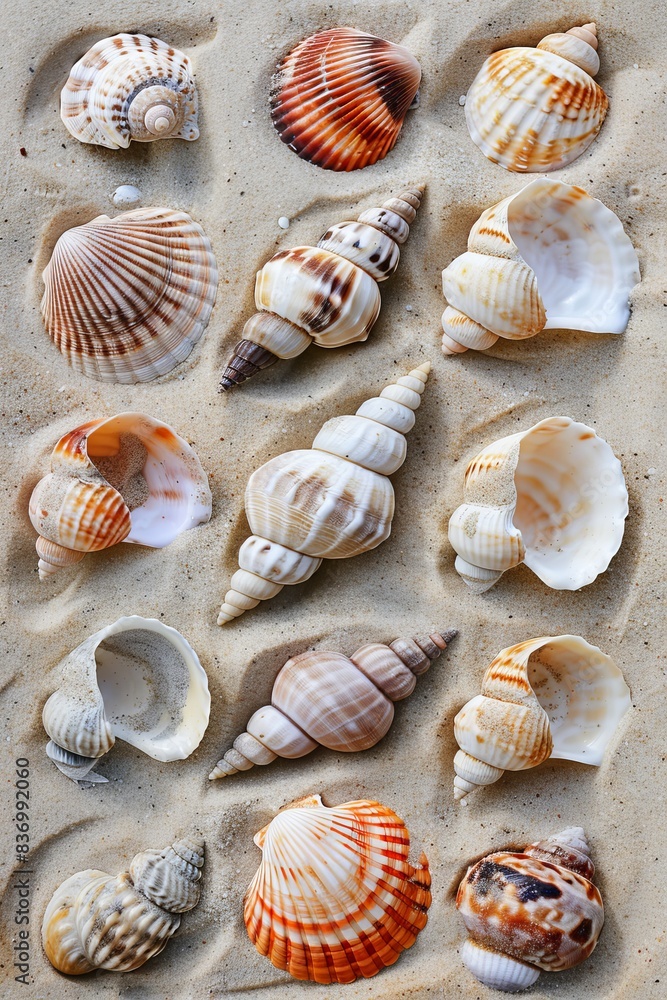 Exquisite Rare Seashell Collection Macro on Sandy Beach Background for Marine Biology Enthusiasts and Beachcombers Exquisite Rare Seashell Collection Macro on Sandy Beach Background for Marine Biology Enthusiasts and Beachcombers