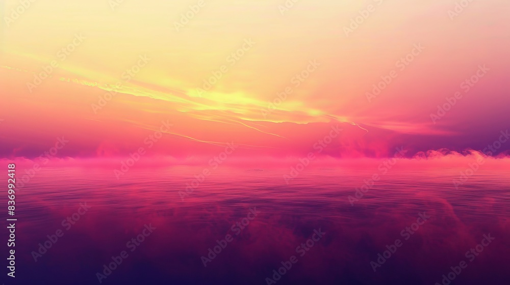 Vibrant Pink and Purple Sunset Over Tranquil Ocean Waters with Pastel Sky