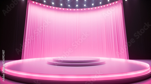 pink stage with spotlight, space for product