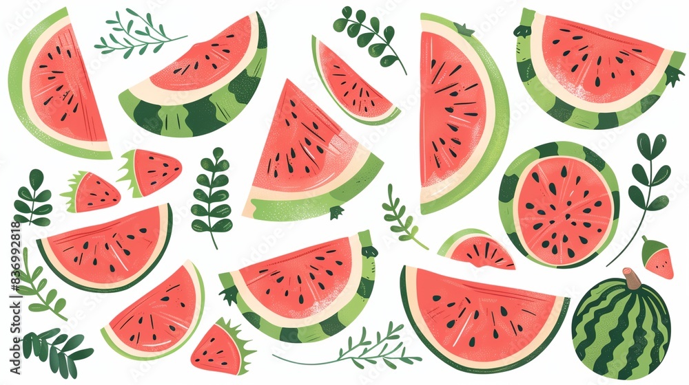 a watermelon pattern with leaves and slices a watermelon pattern with leaves and slices