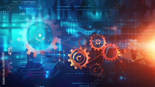 Technical financial graph on hi tech, mechanical technology modern conceptual