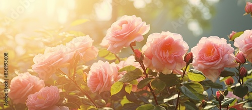 Rose flowers blooming in summer. Creative banner. Copyspace image