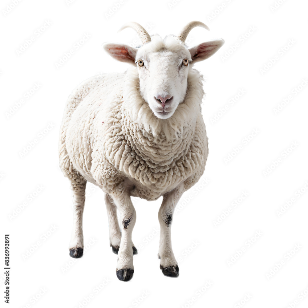 Fototapeta premium a white sheep isolated on transparent background cutout