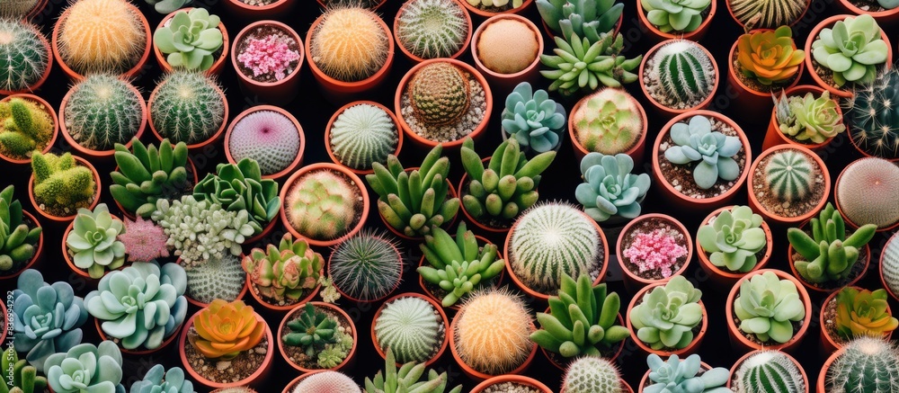 potted cactus garden closeup aerial view. Creative banner. Copyspace image potted cactus garden closeup aerial view. Creative banner. Copyspace image