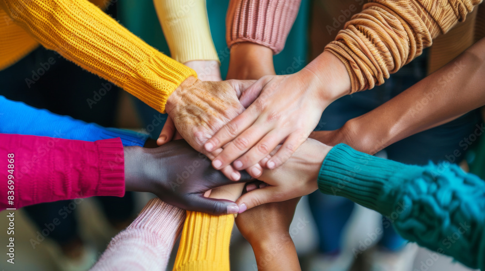 A group of people are holding hands in a circle A group of people are holding hands in a circle