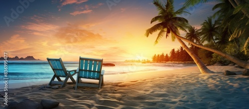 BEAUTIFUL BEACH ATMOSPHERE YOU CAN ENJOY VARIOUS THINGS. Creative banner. Copyspace image