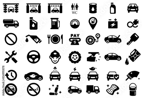 Car maintenance and car wash icon collection