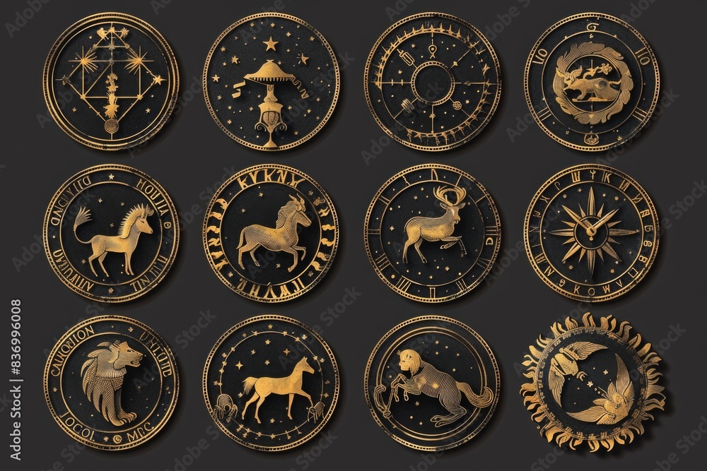 Zodiac signs on black background Zodiac signs on black background