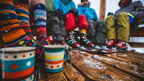 Colorful Socks and Cozy Mugs on a Snowy Day Outdoor Gathering © Alexander Kurilchik