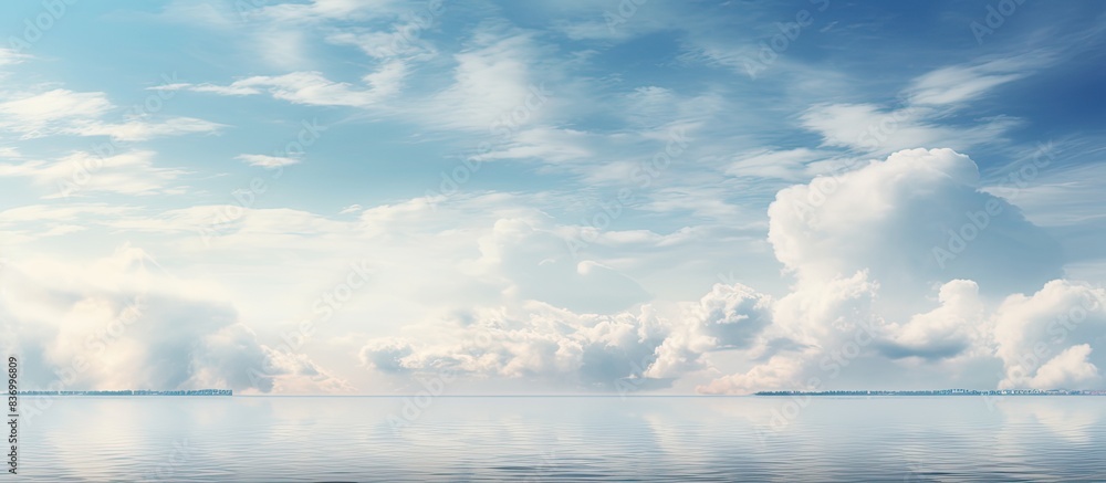 White clouds float above the bay. Creative banner. Copyspace image White clouds float above the bay. Creative banner. Copyspace image