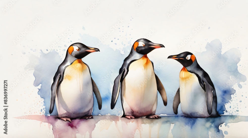 Fototapeta premium watercolor painting of group pinguins 
