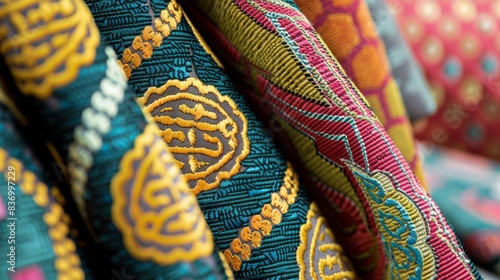 Vibrant Traditional Textile Patterns with Intricate Designs and Rich Colors