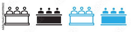 Trial by jury icon illustrating legal proceedings and judicial processes, suitable for law firms, courtrooms, and justice systems
