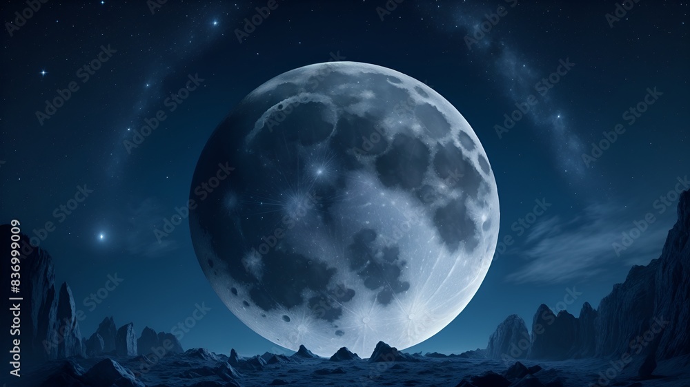 輝く夜と異世界の大きな月が美しい 輝く夜と異世界の大きな月が美しい